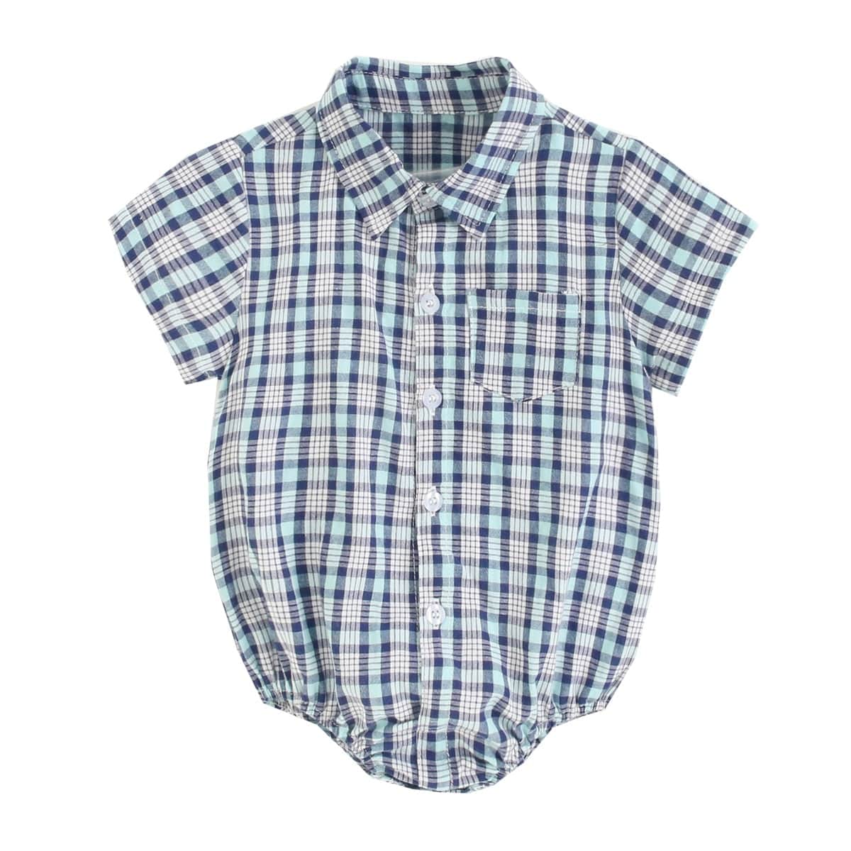 Cotton Baby Boy Short Sleeve Summer Plaid