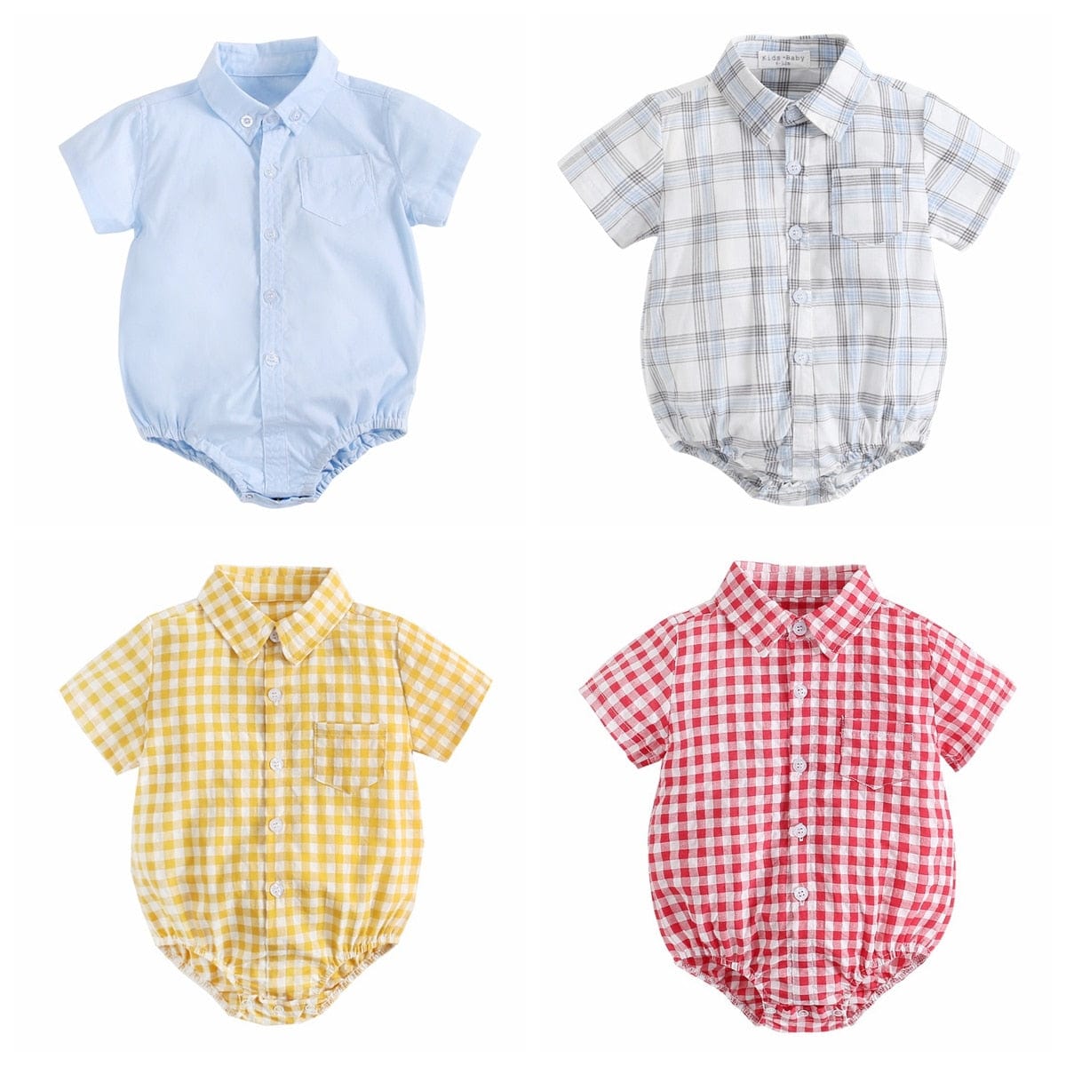 Cotton Baby Boy Short Sleeve Summer Plaid