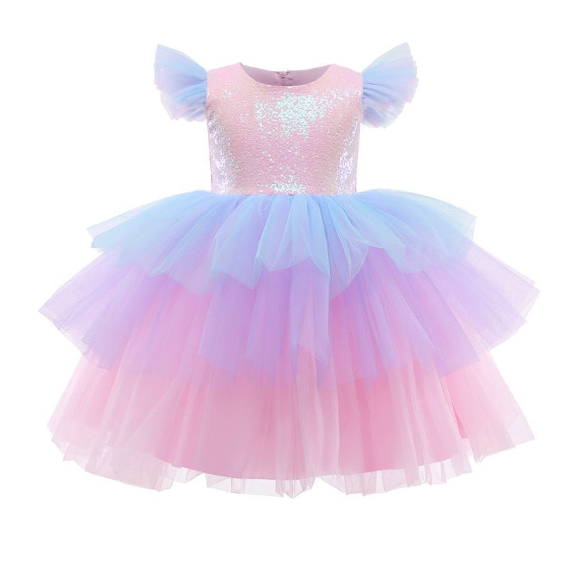 Girls Rainbow Unicorn Princess Dress Cake Layers Tutu